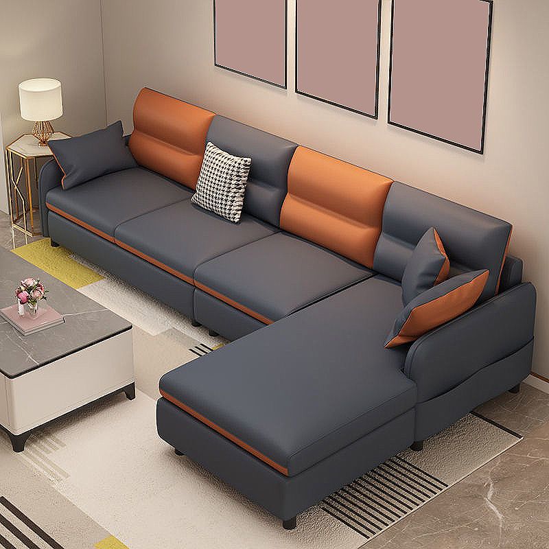 Living Room Cushion Back Sofa Contemporary Stain-Resistant Faux Leather Sectional Clearhalo 'Furniture' 'furniture_sectionals' 'kitchen' 'kitchen_sectionals' 'Living Room Furniture' 'Sectionals' 1200x1200_500bcd12-b44b-4044-b32c-dd187935e9ce