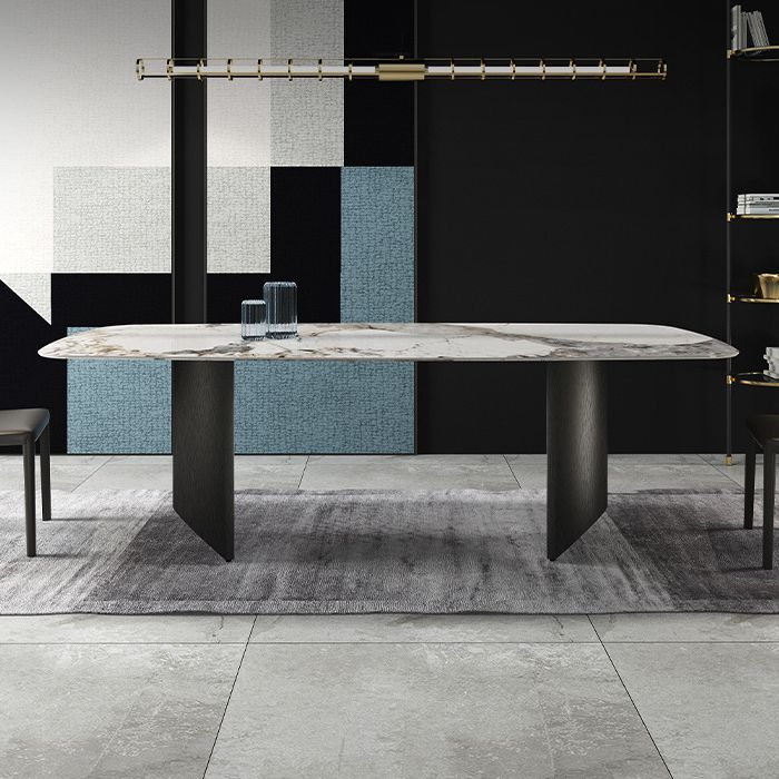 Simplicity Rectangle Dining Room Table Sintered Stone Table with Double Pedestal Clearhalo ' dining_table' 'Dining Tables & Seating' 'Dining Tables' 'furn' 'furn_dining_table' 'Furniture' 'furniture_dining_table' 'Kitchen & Dining Furniture' 'kitchen&dining_furn' 'kitchen' 'kitchen_dining_table' 1200x1200_500d2f9e-211f-49f1-a68a-e6dfc9cd107e