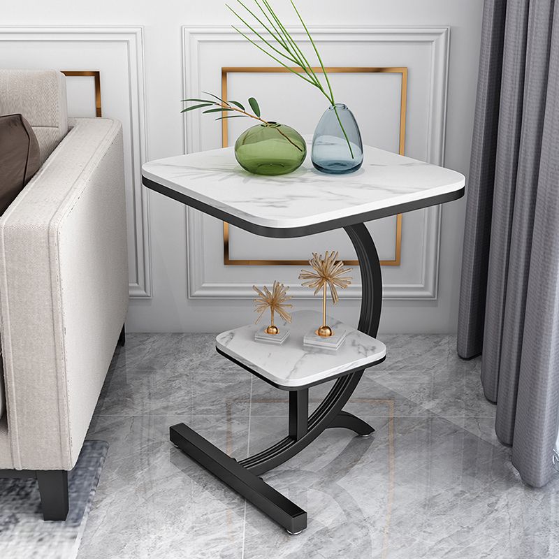 Double Tier Square Slate Top End Table Metal C Side Table for Living Room Clearhalo 'Coffee & Accent Tables' 'End & Side Tables' 'end_side_tables' 'furn' 'furn_end_side_tables' 'Furniture' 'Living Room Furniture' 1200x1200_5015c99b-92a9-4822-bcce-1bc019f0f322