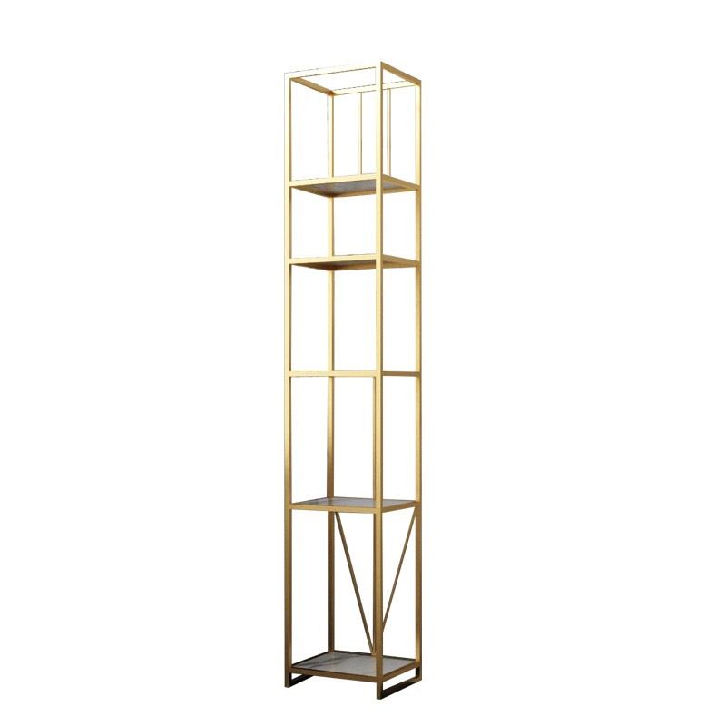 Gold and Black Metal Shelf Bookcase Bedroom Vertical Bookshelf with Shelves