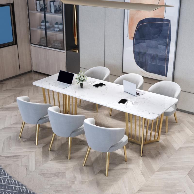 White Glam Office Desk Marble Home Writing Desk met metalen benen