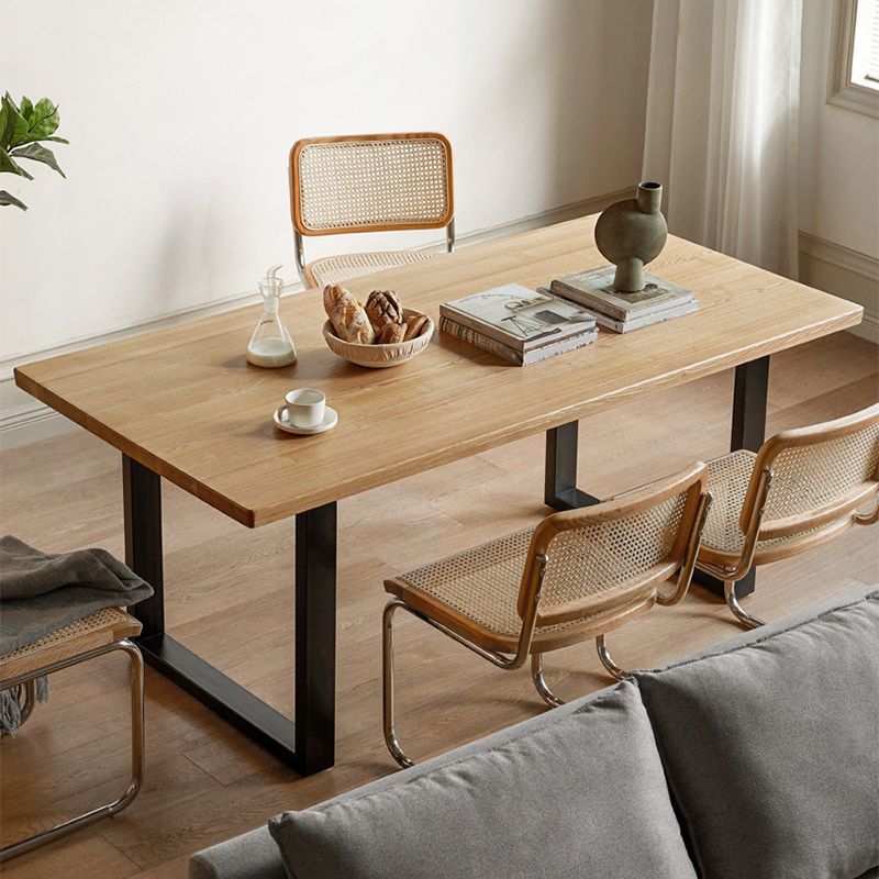 Mesa de comedor de madera maciza de roble rectangular de roble industrial con trineo