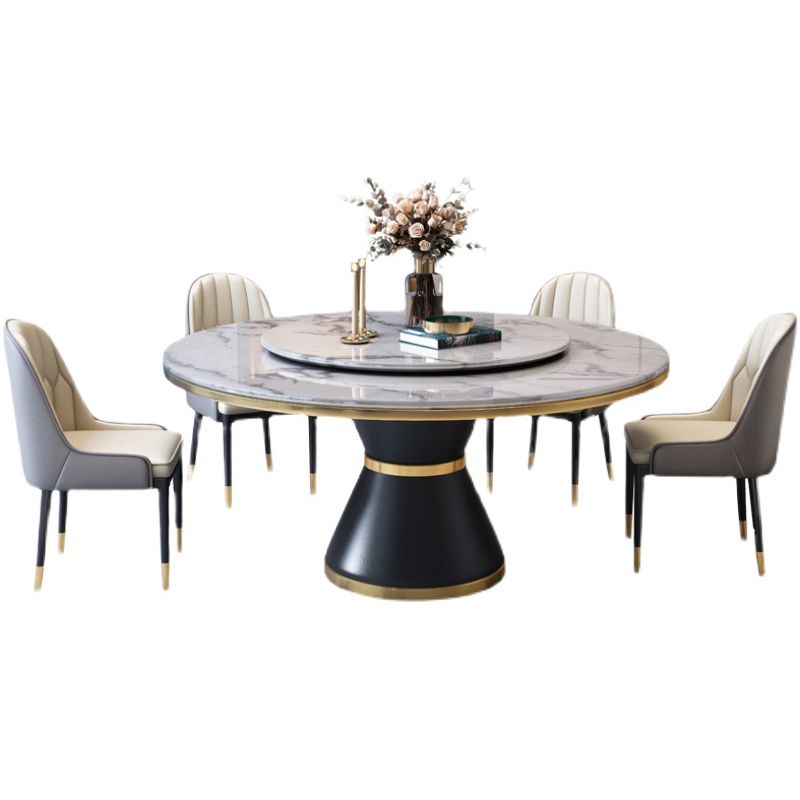 Contemporary Style Home Dining Table Single Pedestal Base Round Shape Table with Turntable Clearhalo ' dining_table' 'Dining Tables & Seating' 'Dining Tables' 'furn' 'furn_dining_table' 'Furniture' 'furniture_dining_table' 'Kitchen & Dining Furniture' 'kitchen&dining_furn' 'kitchen' 'kitchen_dining_table' 1200x1200_502183fd-fb48-492a-afff-c9c9339b8522