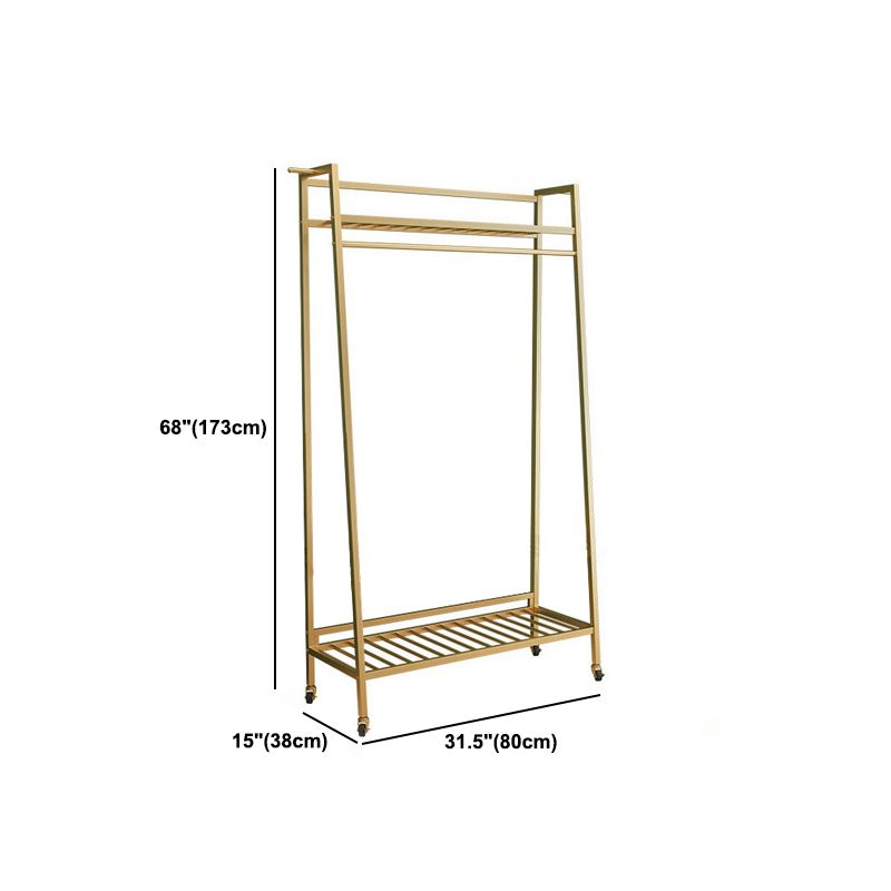 Zeitgenössischer Stil Open Armoire Gold Metal -Rettungsfleisch mit Kleidungsstange