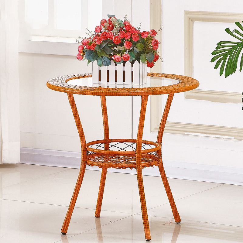 Tropical Glass Top 4 Legs Cocktail Table with Shelf Round Coffee Table Clearhalo 'Coffee & Accent Tables' 'Coffee Tables' 'coffee_tables' 'furn' 'furn_coffee_tables' 'Furniture' 'furniture_coffee_tables' 'Living Room Furniture' 1200x1200_502bb053-f217-4aaa-88f0-ade5d9daa06b