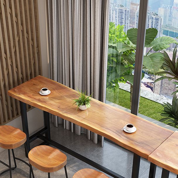 Pine Wood Bar Table Industrial Bar Dining Table with Trestle Base Clearhalo 'Bar Furniture' 'Bar Tables' 'bar_tables' 'furn' 'furn_bar_tables' 'Furniture' 'furniture_bar_tables' 'Kitchen & Dining Furniture' 1200x1200_502deaf5-9342-49e3-a325-6980aef64f17