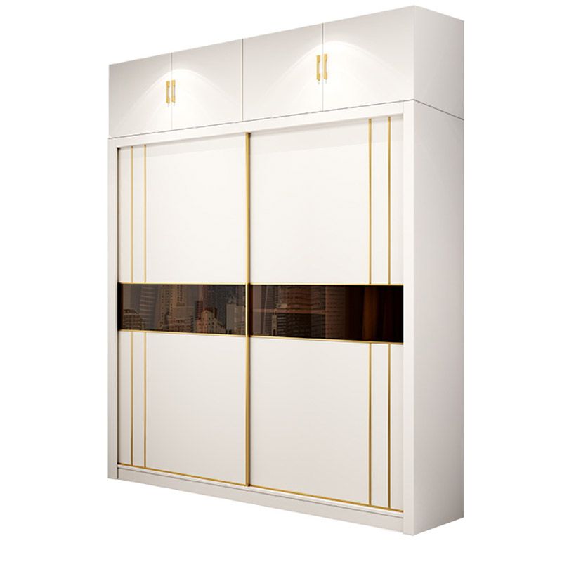 White Wardrobe Closet Engineered Wood Wardrobe Armoire with Garment Rod