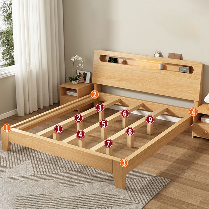 Natürliches massives Holzpaneelbett mit Kopfteil Standardbett mit Regalen