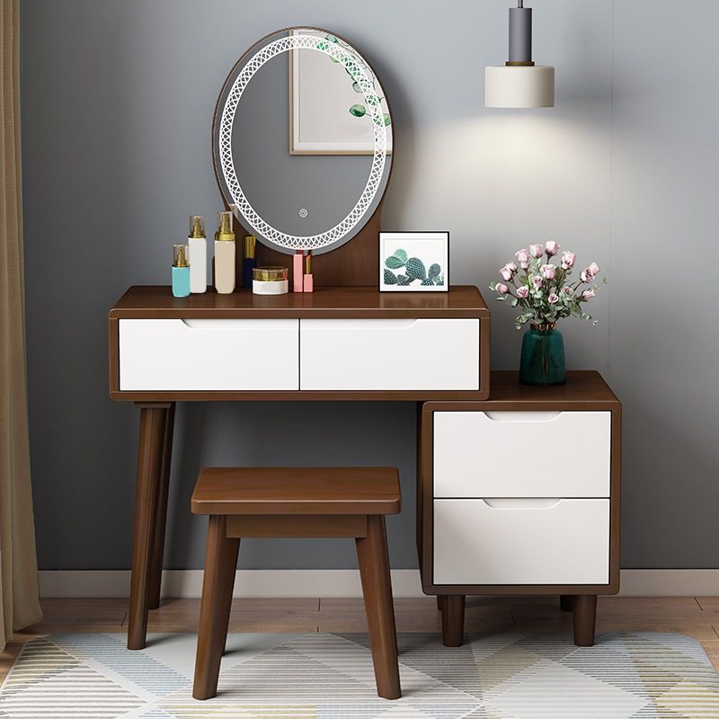 31. 5" W Wood Vanity Table with Mirror & Stool 4 Drawers Simple Makeup Vanity Table Set Clearhalo 'Bedroom Furniture' 'furn' 'furn_makeup_vanities' 'Furniture' 'Makeup Vanities' 'makeup_vanities' 1200x1200_50312a62-0467-4694-9cea-8295fe69f184