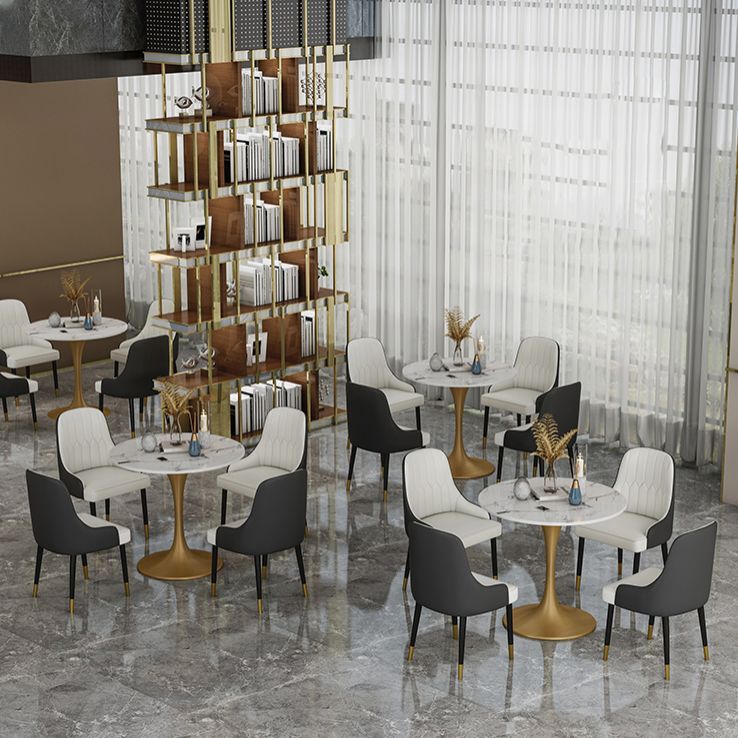 Ensemble de restauration en pierre moderne 1/4/5 pièces Table à manger ronde avec chaises rembourrées