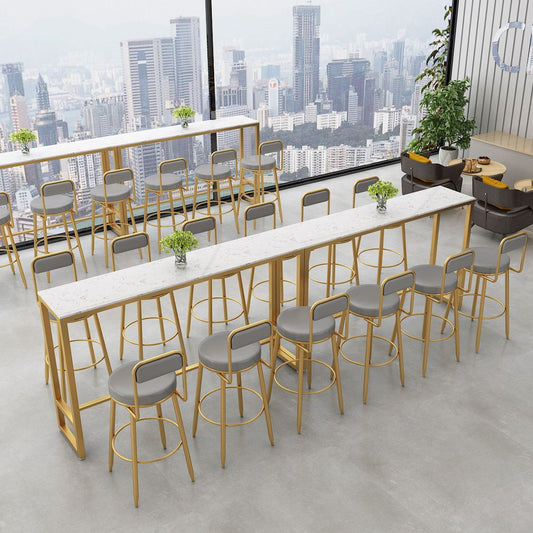 Glam Style Marble Cocktail Bar Table 42-inch Height Metal Base Bar Table Clearhalo 'Bar Furniture' 'Bar Tables' 'bar_tables' 'furn' 'furn_bar_tables' 'Furniture' 'furniture_bar_tables' 'Kitchen & Dining Furniture' 'kitchen&dining_furn' 'kitchen' 1200x1200_50369bda-d99a-44cb-9135-ad27fa6edaa0