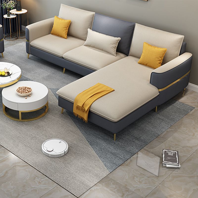 Glam Faux Leather Square Tufted Sofa Grey and Beige Sofa Chaise Clearhalo 'furn' 'furn_sectionals' 'Furniture' 'Living Room Furniture' 'Sectionals' 1200x1200_5038d54f-c65d-4685-900d-9e9da8e94d2d