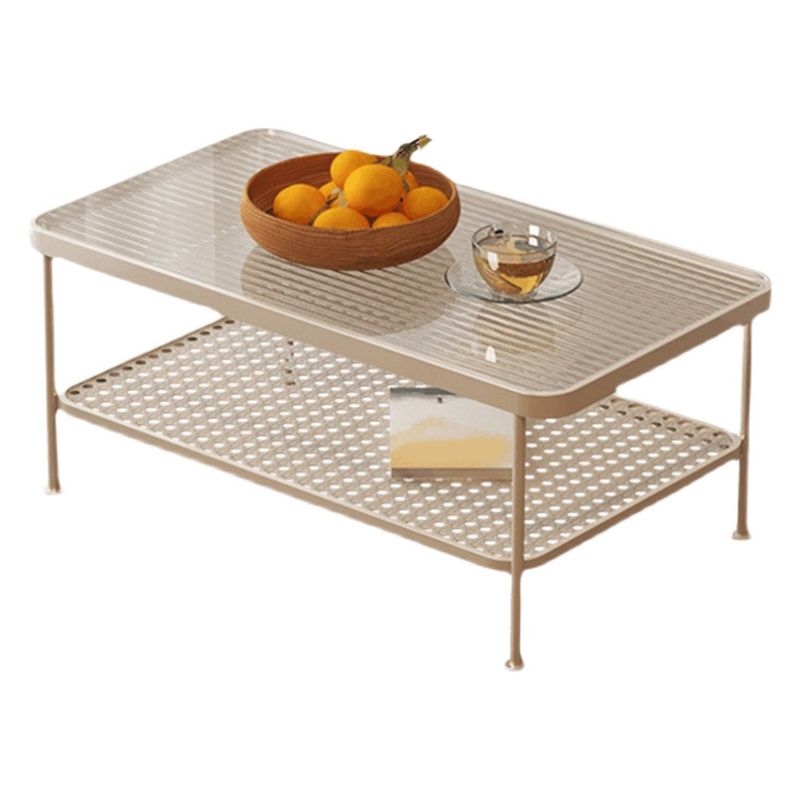 Four Legs Glass Coffee Table Shelf Included Geometric Single Cocktail Table Clearhalo 'Coffee & Accent Tables' 'Coffee Tables' 'coffee_tables' 'furn' 'furn_coffee_tables' 'Furniture' 'Living Room Furniture' 1200x1200_503acd60-4c3e-4361-8cf4-4de59bf2a57a