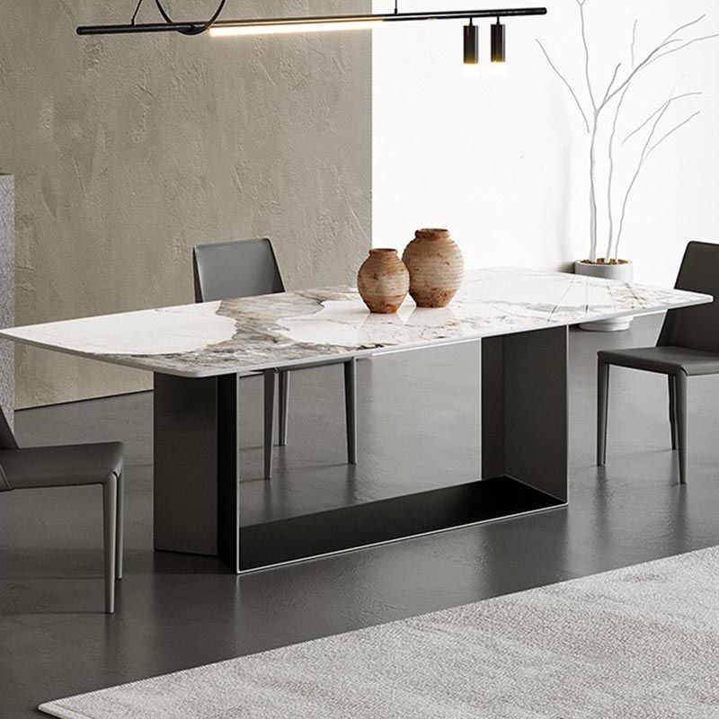 Traditioneller Luxus -Esstisch Schwarz -Weiß Marmor Rechteck Esstisch für Zuhause