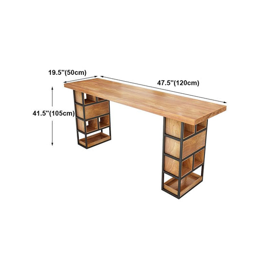 Brown Wood Pub Table with Rectangle Table Top Double Pedestal Table - 41.3" H Clearhalo 'Bar Furniture' 'Bar Tables' 'bar_tables' 'furn' 'furn_bar_tables' 'Furniture' 'furniture_bar_tables' 'Kitchen & Dining Furniture' 1200x1200_5043b72d-1bf3-4f23-95e3-aa5732642117