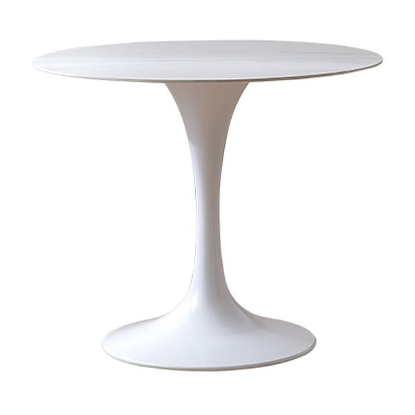 Round Shape Tulip Base Table Modern White Fixed Table with Sintered Stone