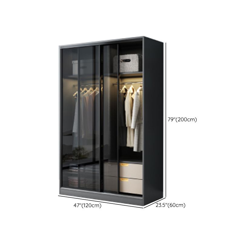Contemporary Wood and Tempered Glass Wardrobe Freestanding Wardrobe Armoire without Light Clearhalo 'Armoires & Wardrobes' 'armoires_wardrobes' 'Bedroom Furniture' 'furn' 'furn_armoires_wardrobes' 'Furniture' 1200x1200_5044ea94-3ec9-4555-80b9-db909eec70f6