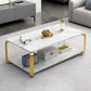 Table basse rectangulaire blanche et noire en faux marbre, base carrée à 4 pieds, style moderne