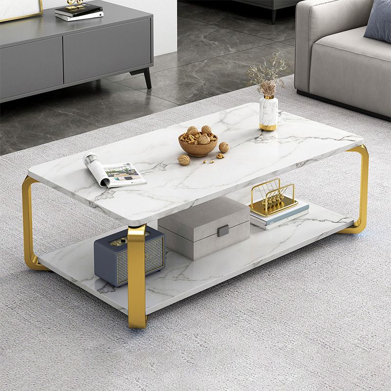 Table basse rectangulaire blanche et noire en faux marbre, base carrée à 4 pieds, style moderne