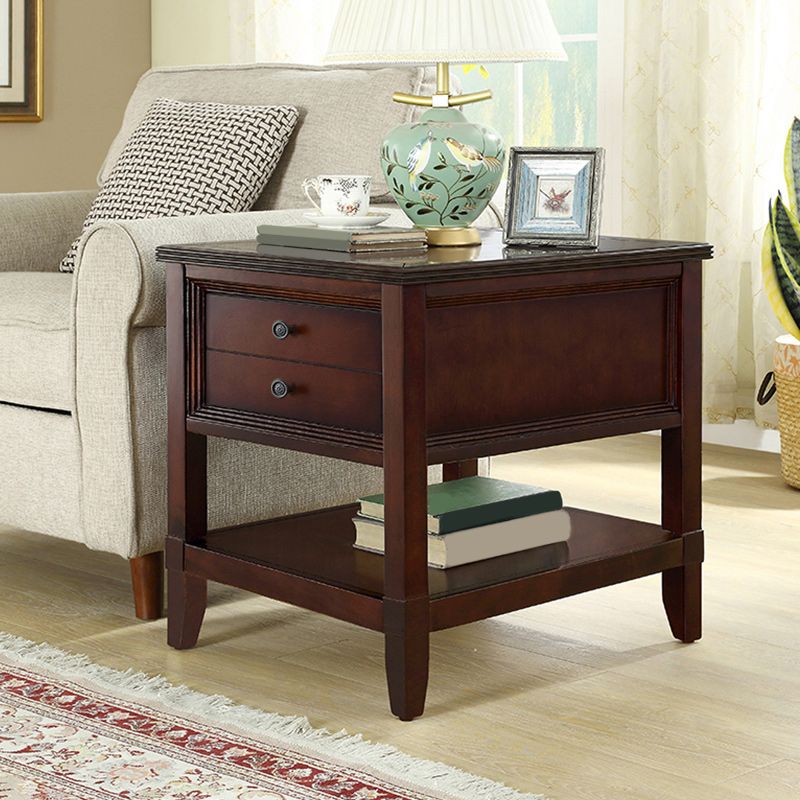 Contemporary Solid Wood End Table Rectangular Side Table with Storage and Shelf