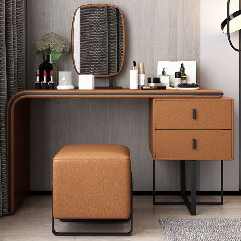 Vanity Mirrored Faux Leather Makeup Dressing Table Stool Set, 28.74" Clearhalo 'Bedroom Furniture' 'furn' 'furn_makeup_vanities' 'Furniture' 'Makeup Vanities' 'makeup_vanities' 1200x1200_504b22ff-25d1-462c-bcbe-fdb71082eeea