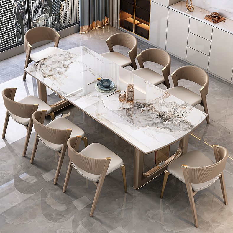 Sintered Stone Top Luxury Dining Table Rectangle Table with Gold Double Pedestal Clearhalo ' dining_table' 'Dining Tables & Seating' 'Dining Tables' 'furn' 'furn_dining_table' 'Furniture' 'furniture_dining_table' 'Kitchen & Dining Furniture' 'kitchen&dining_furn' 'kitchen' 'kitchen_dining_table' 1200x1200_504b4be1-344c-4288-a1a6-35963724351f