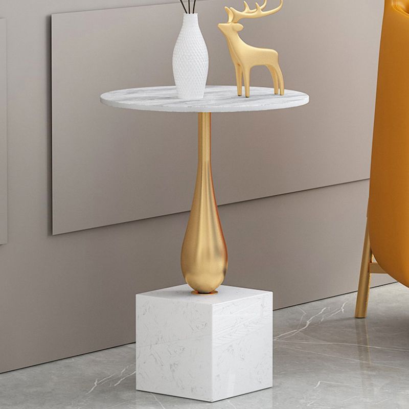 Modern 13.77" Wide End Table Round Stone Top Pedestal Side Table Clearhalo 'Coffee & Accent Tables' 'End & Side Tables' 'end_side_tables' 'furn' 'furn_end_side_tables' 'Furniture' 'Living Room Furniture' 1200x1200_504bd7d2-1f46-4864-b48f-b66e3ecf5944