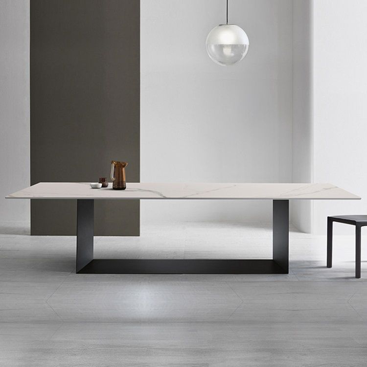 Sintered Stone Top Dining Table Industrial Kitchen Table with Black Metal Pedestal Clearhalo ' dining_table' 'Dining Tables & Seating' 'Dining Tables' 'furn' 'furn_dining_table' 'Furniture' 'furniture_dining_table' 'Kitchen & Dining Furniture' 'kitchen&dining_furn' 'kitchen' 'kitchen_dining_table' 1200x1200_504e76eb-f082-4b4b-b67d-bcf4f773d462