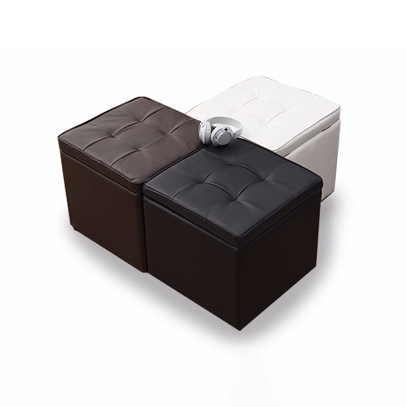 Mid-Century Modern Pouf Ottoman Faux Leather Tufted Square Ottoman with Storage Clearhalo 'furn' 'furn_ottomans_poufs' 'Furniture' 'Living Room Furniture' 'Ottomans & Poufs' 'ottomans_poufs' 1200x1200_50526d0a-7b8a-4278-bdb9-abda58bff0d5