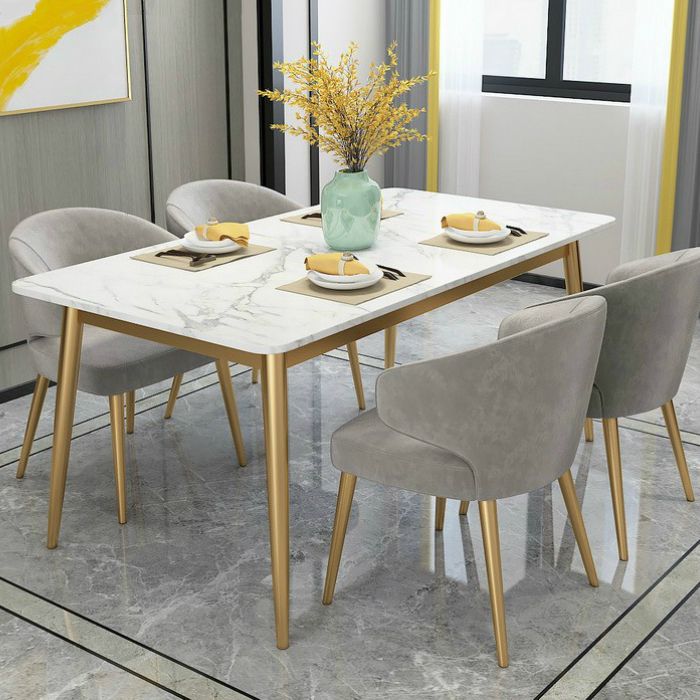 Table de fer et de pierre Glam Style Home Rectangular Table à manger