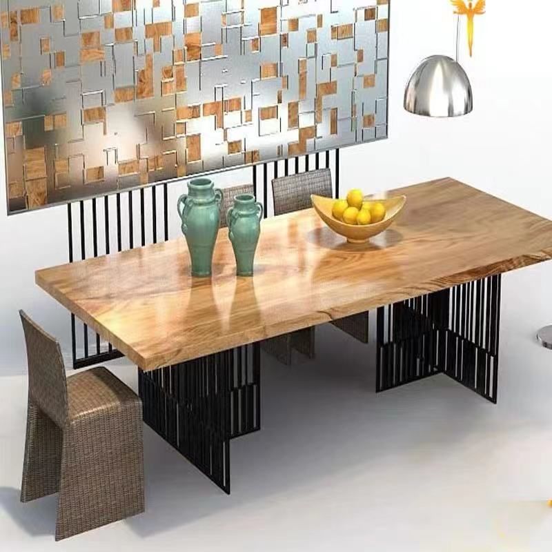 Metal Industrial Rectangle Dining Table Wood Top Indoor Table for Home Clearhalo ' dining_table' 'Dining Tables & Seating' 'Dining Tables' 'furn' 'furn_dining_table' 'Furniture' 'furniture_dining_table' 'Kitchen & Dining Furniture' 'kitchen&dining_furn' 'kitchen' 'kitchen_dining_table' 1200x1200_505b300e-77b5-437c-b31d-ffcd2fbc04db