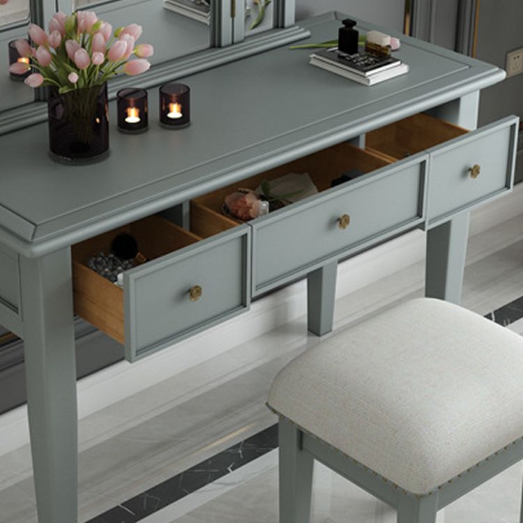 Traditional 3-Drawer Wood Dressing Table with Mirror Makeup Vanity Stool Clearhalo 'Bedroom Furniture' 'furn' 'furn_makeup_vanities' 'Furniture' 'Makeup Vanities' 'makeup_vanities' 1200x1200_505f8ac9-7b41-4de7-9be0-cffc61879416