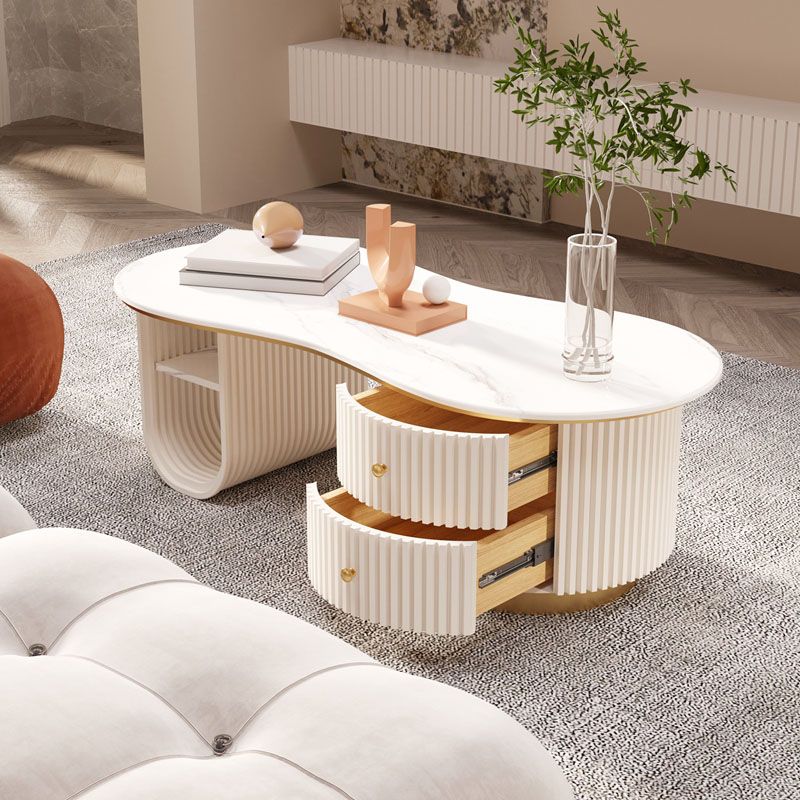 Modern Geometric Coffee Table with Drawer Stone Top Cocktail Table Clearhalo 'Coffee & Accent Tables' 'Coffee Tables' 'coffee_tables' 'furn' 'furn_coffee_tables' 'Furniture' 'Living Room Furniture' 1200x1200_506158e3-cc82-4fba-9ef5-722a5f7d794c