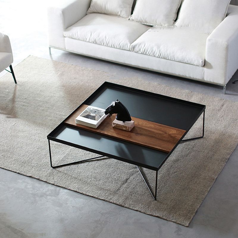 Tray Top Coffee Table Iron Cross Legs Cocktail Table in Black Clearhalo 'Coffee & Accent Tables' 'Coffee Tables' 'coffee_tables' 'furn' 'furn_coffee_tables' 'Furniture' 'Living Room Furniture' 1200x1200_50624688-cc78-4b5e-8de8-91f144f05bbf