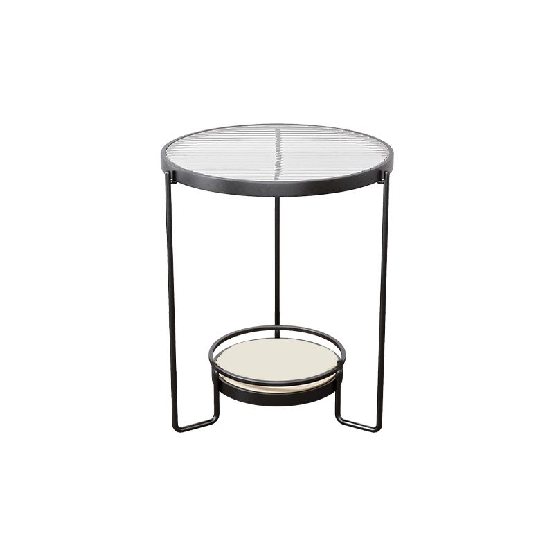 Modern 23.62" Tall Iron Frame End Table Round Glass Top Side Table with Shelf