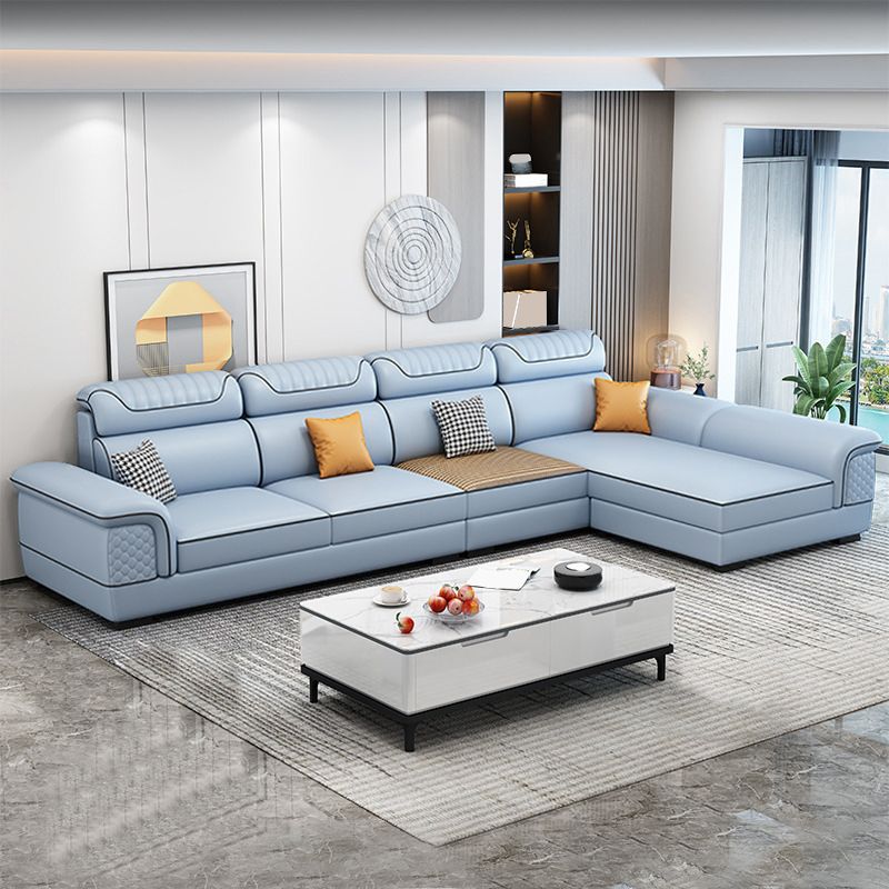 Pillow Top Arm Sewn Pillow Back Nordic Faux Leather Sofa with Chaise - 70.87" D