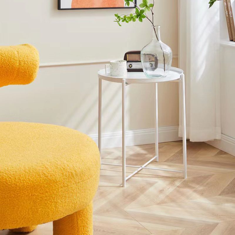 Mid-Century Cross Legs End Side Table Round Tray Top Corner Table