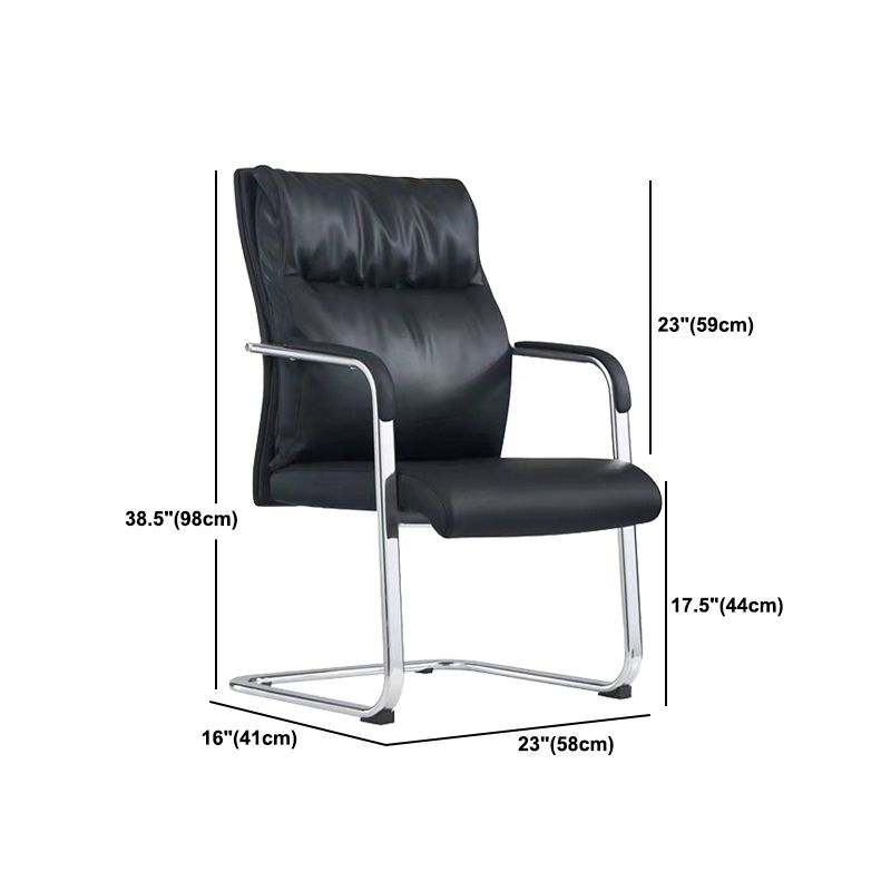 Fauteuil contemporain à accoudoirs fixes sans roues, chaise à dossier haut en cuir noir