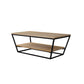 Mesa de centro de madera moderna de 19,68" de alto, mesa de cóctel con trineo de acero y estante