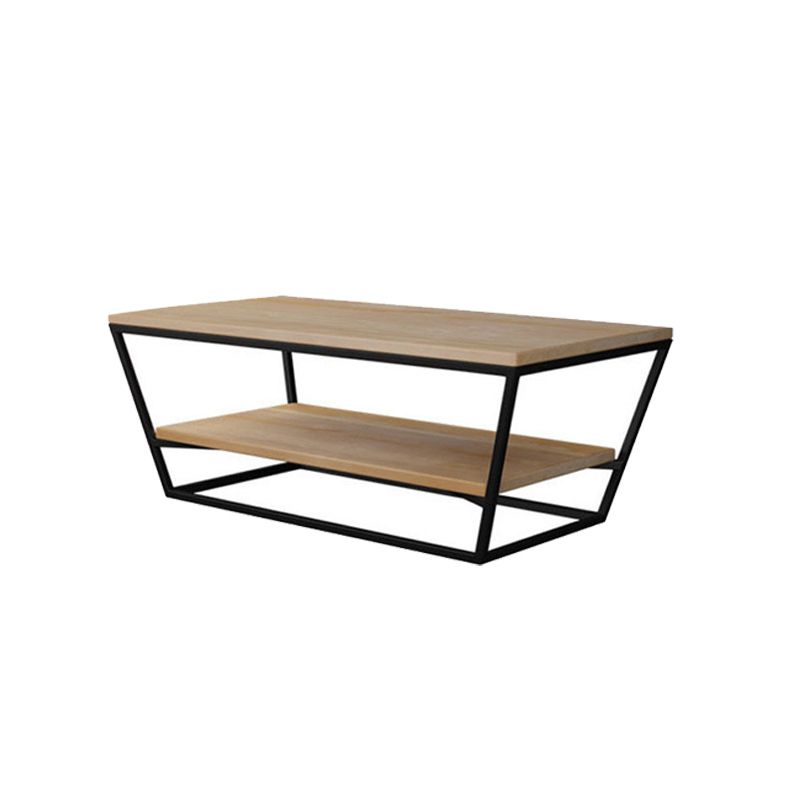 Mesa de centro de madera moderna de 19,68" de alto, mesa de cóctel con trineo de acero y estante