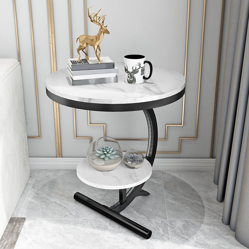 Pedestal End Table Contemporary Style 23.62" Faux Marble/ Stone Top Side Table with Shelf Clearhalo 'Coffee & Accent Tables' 'End & Side Tables' 'end_side_table' 'end_side_tables' 'furn' 'furn_end_side_tables' 'Furniture' 'furniture_end_side_table' 'Living Room Furniture' 1200x1200_5075c7e6-35c2-4008-b04e-70de83d0910a