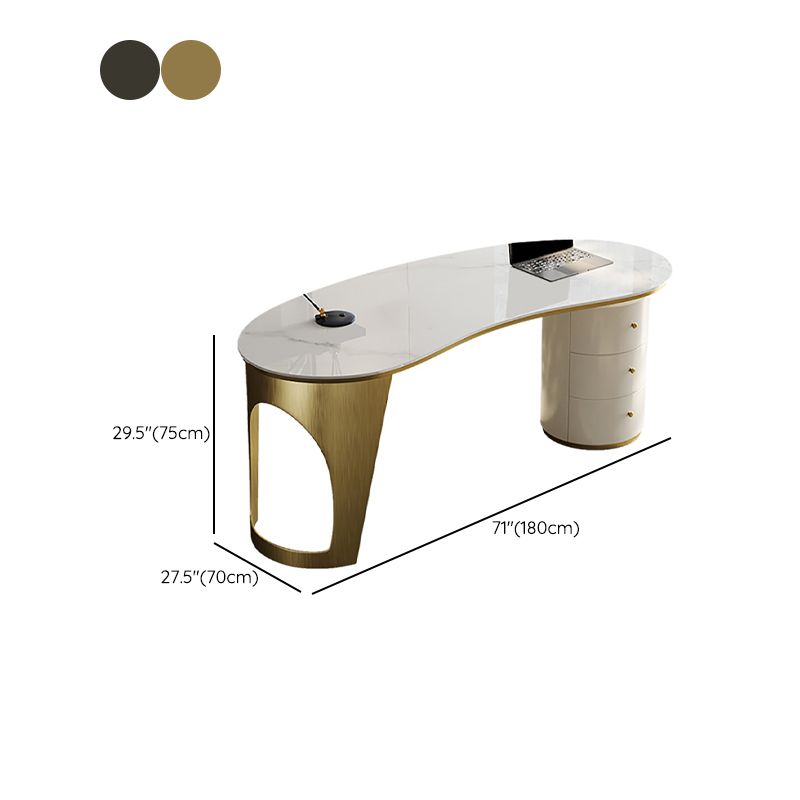 Table de bureau moderne de forme irrégulière Bureau d'écriture en pierre en or / gris