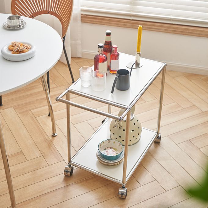 Medieval Modern Style Rectangular Metal Side Table with Wheel Base Design