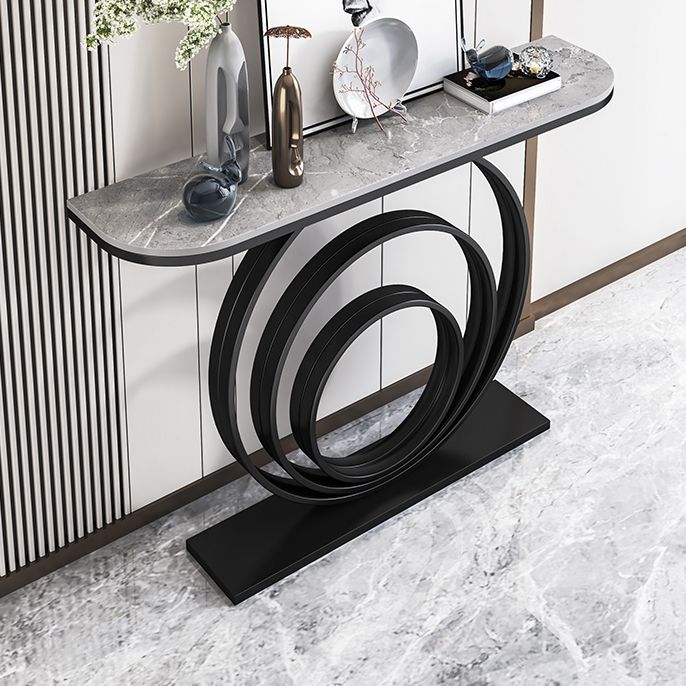 Stone Console Table 31.49" High Metal Frame Half Moon Accent Table Clearhalo 'Console Tables' 'console_tables' 'Entry & Mudroom Furniture' 'furn' 'furn_console_tables' 'Furniture' 1200x1200_50888463-3acc-4966-8b6f-eef55c459ad9