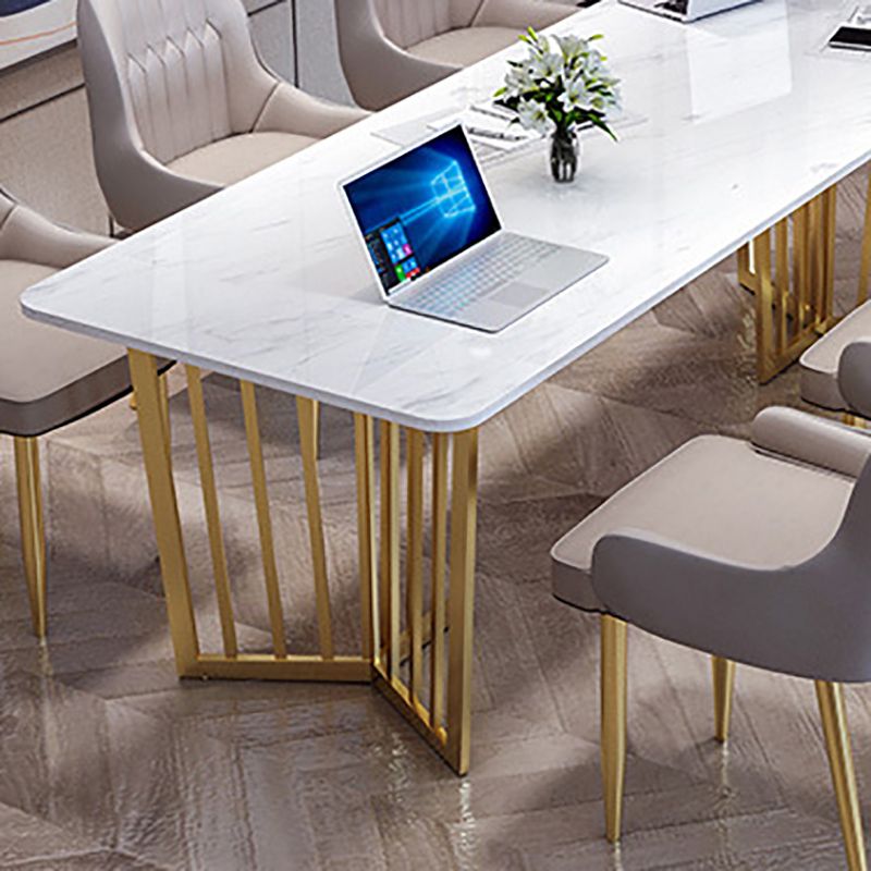 White Glam Office Desk Marble Home Writing Desk met metalen benen