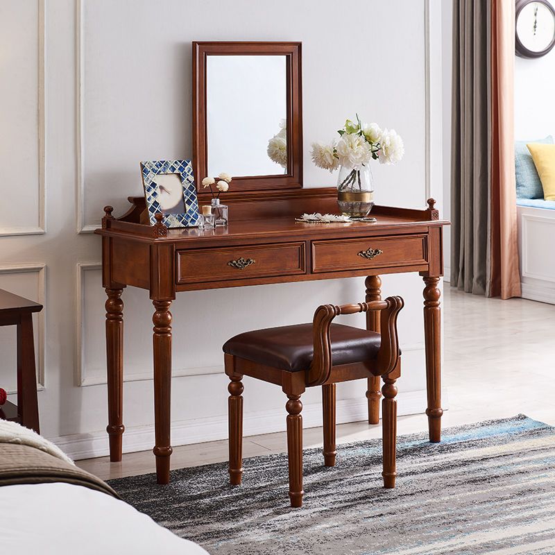 17.71 "スツールセットの茶色のドレッサーと2ドロワーとミラー付きの広い堅い木材洗面化粧台セット