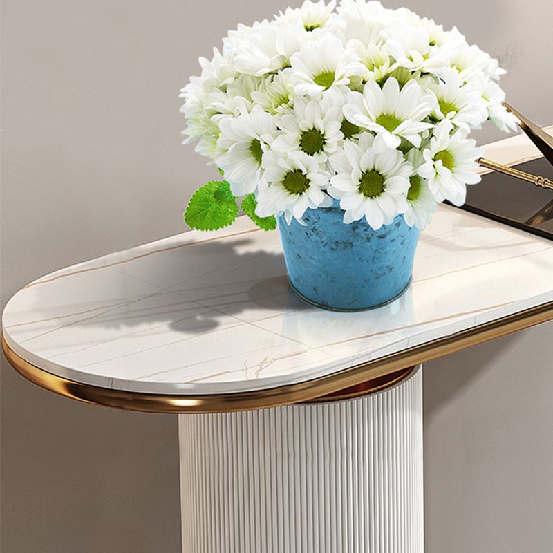 Mesa de consola oval de glamour de piedra de sofá de la consola blanca para el salón