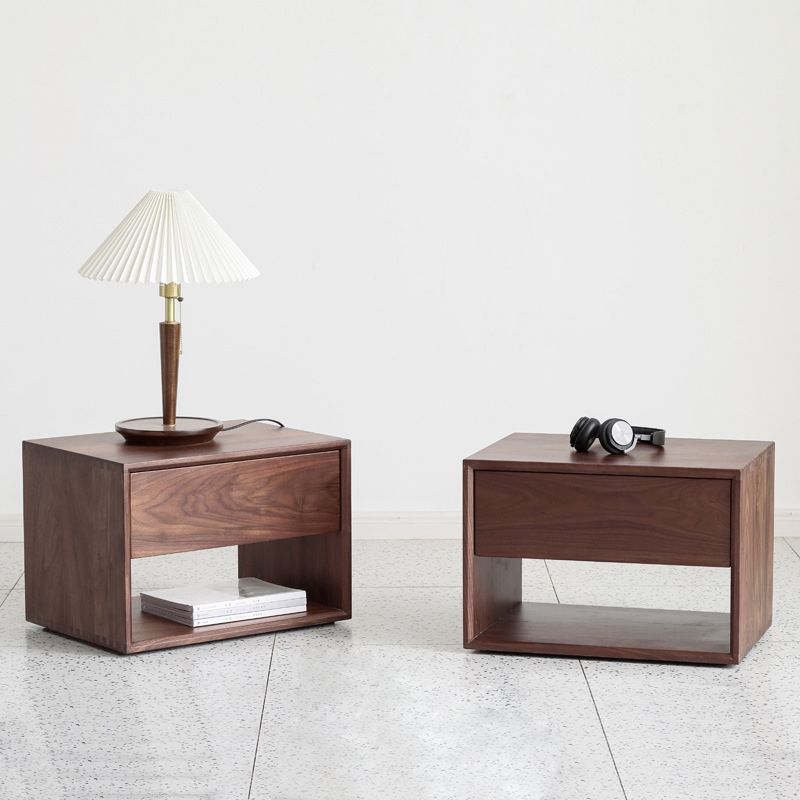 パールウッドベッドサイドキャビネット1引き出しコンテンポラリーオープンストレージベッドナイトスタンド