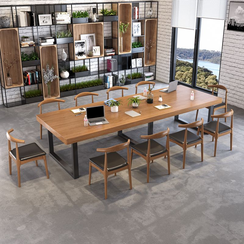 29.53 "Tall Office Desk massief hout rechthoek schrijfbureau met slee -basis