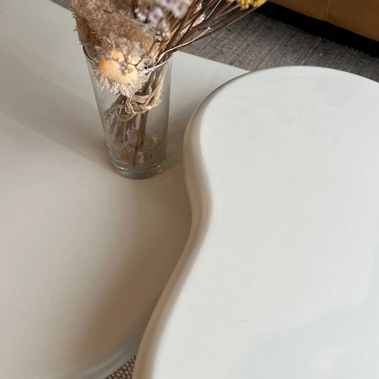 White Scandinavian Wood Coffee Table 2 Legs Irregular Cocktail Table Clearhalo 'Coffee & Accent Tables' 'Coffee Tables' 'coffee_tables' 'furn' 'furn_coffee_tables' 'Furniture' 'Living Room Furniture' 1200x1200_509808b0-f0c9-417f-b197-b320193c5544